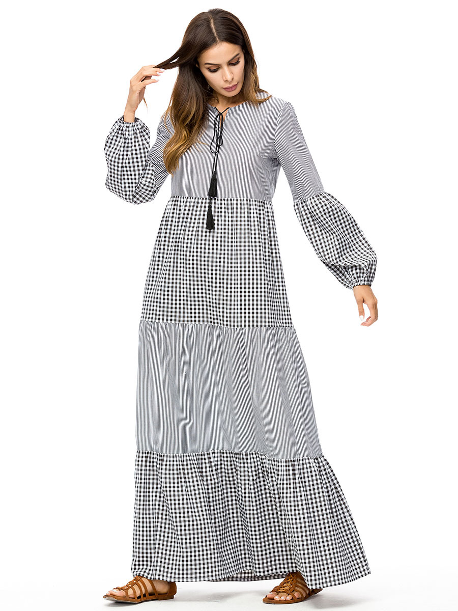 Abaya Dubai Long Muslim Dress Women Turkey Malaysia Turkish Kaftan Islamic Clothing Plaid Striped Plus Size Robe Musulman 4XL