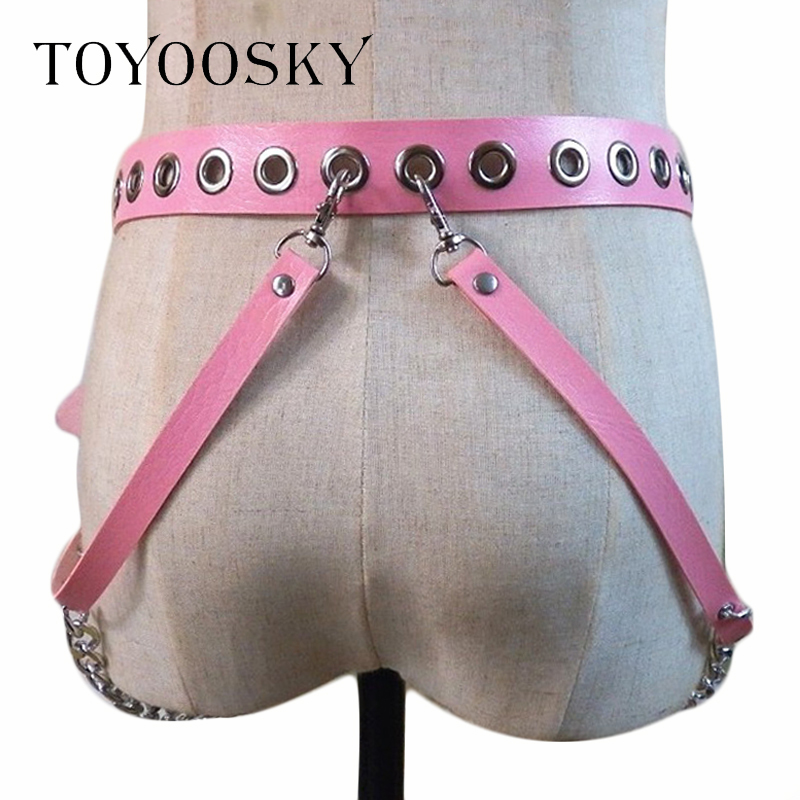 Women Gothic Punk Heart Shape Belt For Women Street Fashion Rock Hip-hop With Two Chain Waist Belts Ins Second Cowskin Toyoosky C19021601