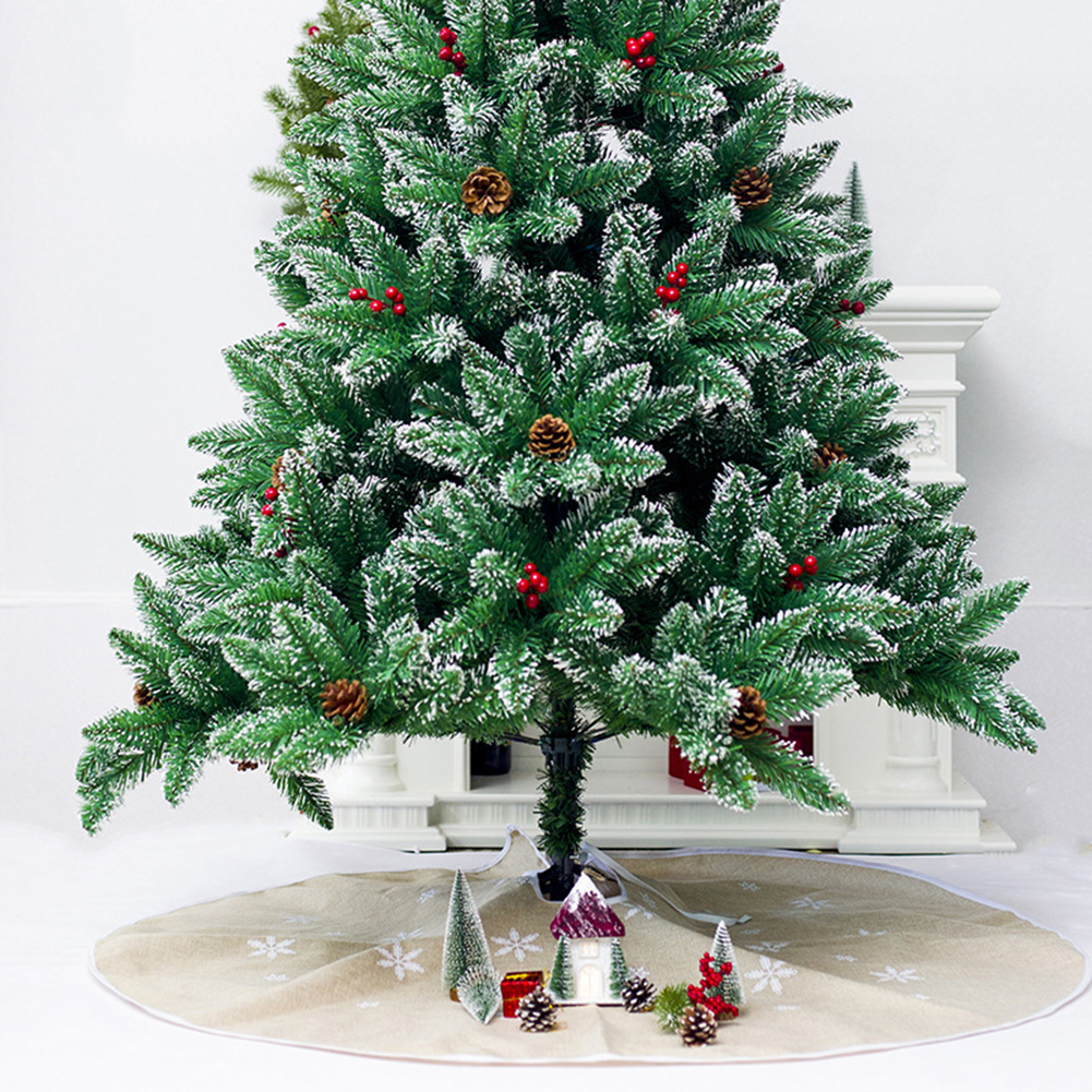1Pc 120cm Christmas Tree Skirt Snowflake Pattern Round Xmas Tree Skirt Aprons Home Decor Festive Christmas Supplies Red Beige