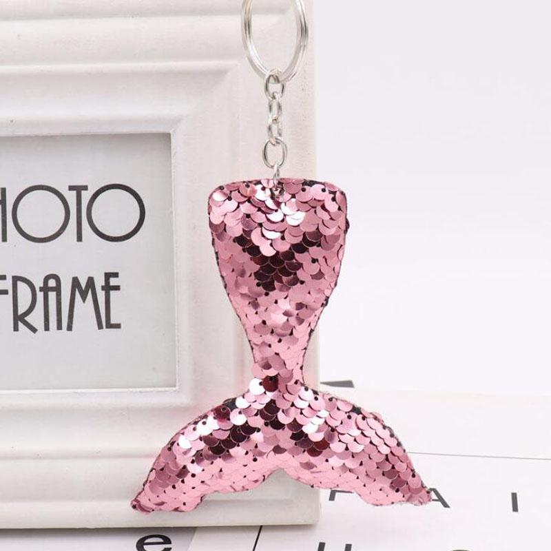 30pcs/Lot Fashion Keychains Mermaid Fish Tail Sequins Key Ring Pendant Ornament For Girls Bag Decorations Key Chain