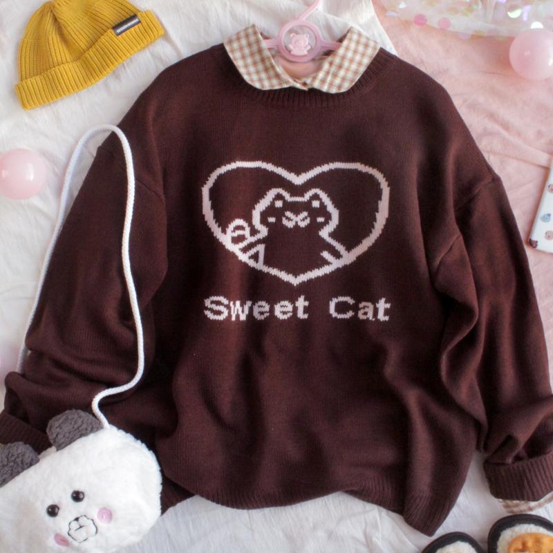 Women Autumn Round Collar Kawaii Vintag Sweater Young Girls Student Loose Japanese Cute Cat Jacquard pullover Tops Preppy Style, Picture color
Women Autumn Round Collar Kawaii Vintag Sweater Young Girls Student Loose Japanese Cute Cat Jacquard pullover Tops Preppy Style, Picture color