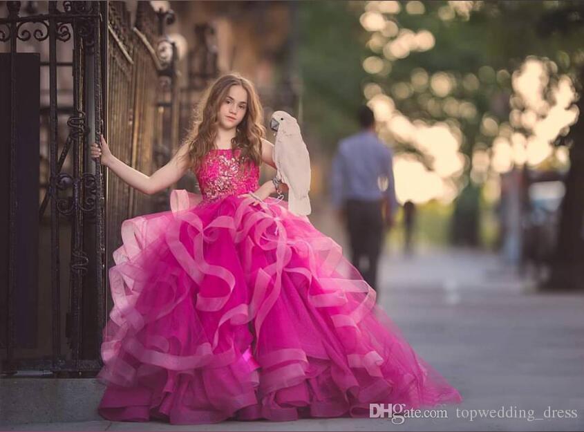 Girls Pageant Dresses Spaghetti Lace Appliques Tiered Skirts Red wer Girl Dress Custom Made Kids Formal Gowns