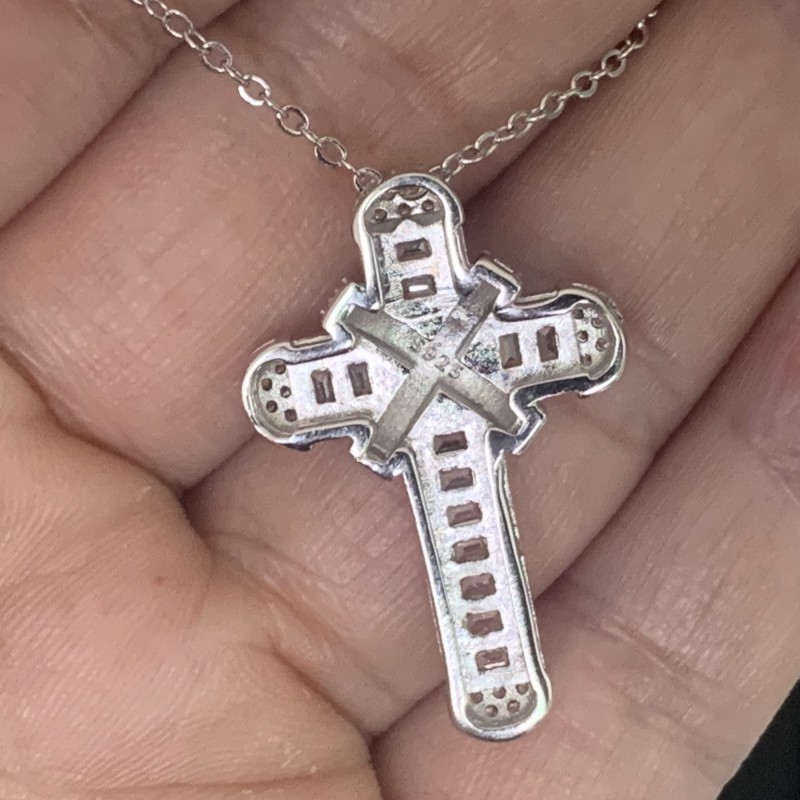 Sterling Sier Cross Pendant Necklace for Women - Cubic Zirconia, White, 45CM+5CM Chain, Elegant Clavicle Chain Free shipping