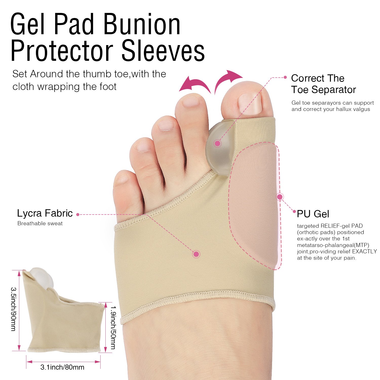 Bunion Corrector Protector Sleeves Kit Foot Treatment for Cure Pain in Big Joint Tailors Hallux Valgus Hammer Separators Spacers - view 6