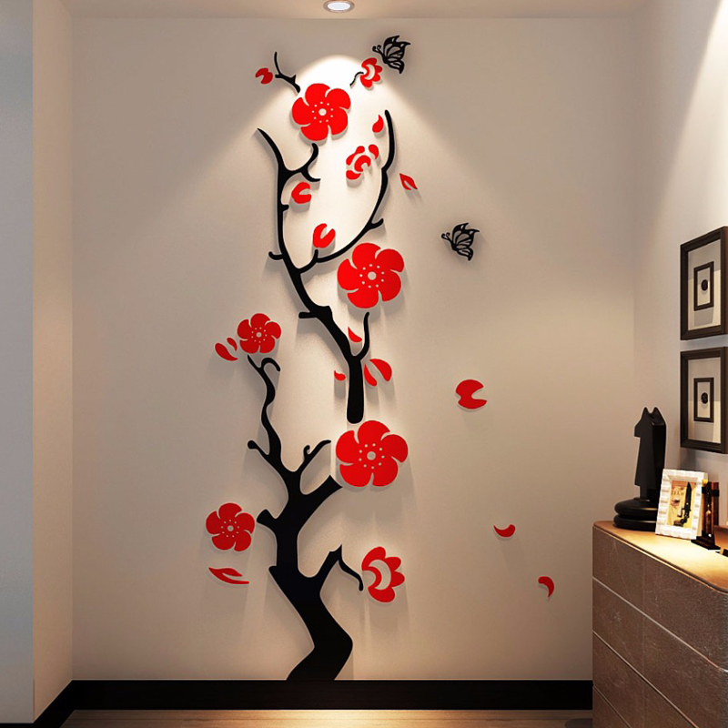 Plum flower 3d Acrylic mirror wall stickers Room bedroom DIY Art wall decor living room entrance background wall decoration6831638