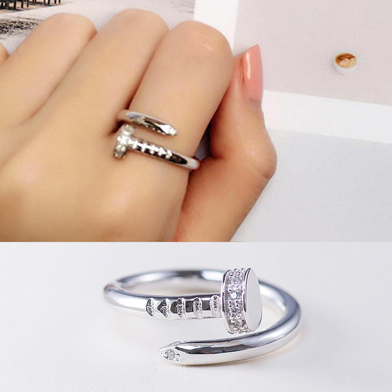 Screw Nail Design Sterling S925 Sliver Ring Rhinestone Crystal Diamond Inlaid Creative Female Dress Rings Finger Decoration, Silver
Screw Nail Design Sterling S925 Sliver Ring Rhinestone Crystal Diamond Inlaid Creative Female Dress Rings Finger Decoration, Silver