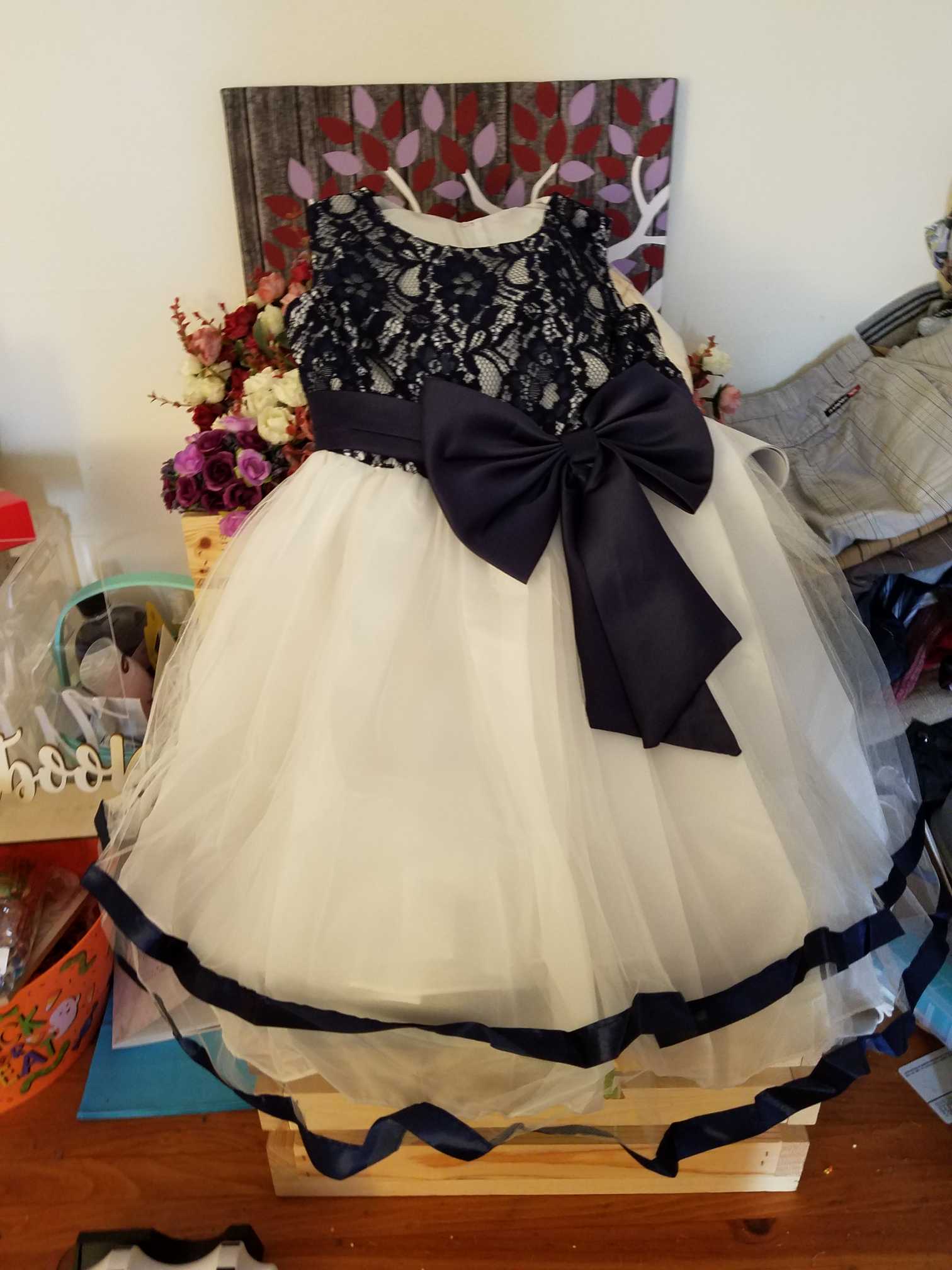 Cheap Flower Girls Dresses For Wedding With Big Bow Lace Kids Toddlers Birthday Party Dress Children Princess Gowns In Stock