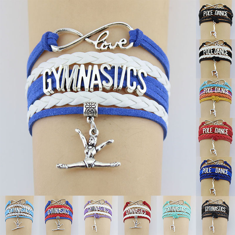 10PC/lot Gymnastics Pole Dance Sports Love Infinity Love Antique Silver Charm Bracelets Women Men Girl Boys Jewelry Gift Many Styles
10PC/lot Gymnastics Pole Dance Sports Love Infinity Love Antique Silver Charm Bracelets Women Men Girl Boys Jewelry Gift Many Styles