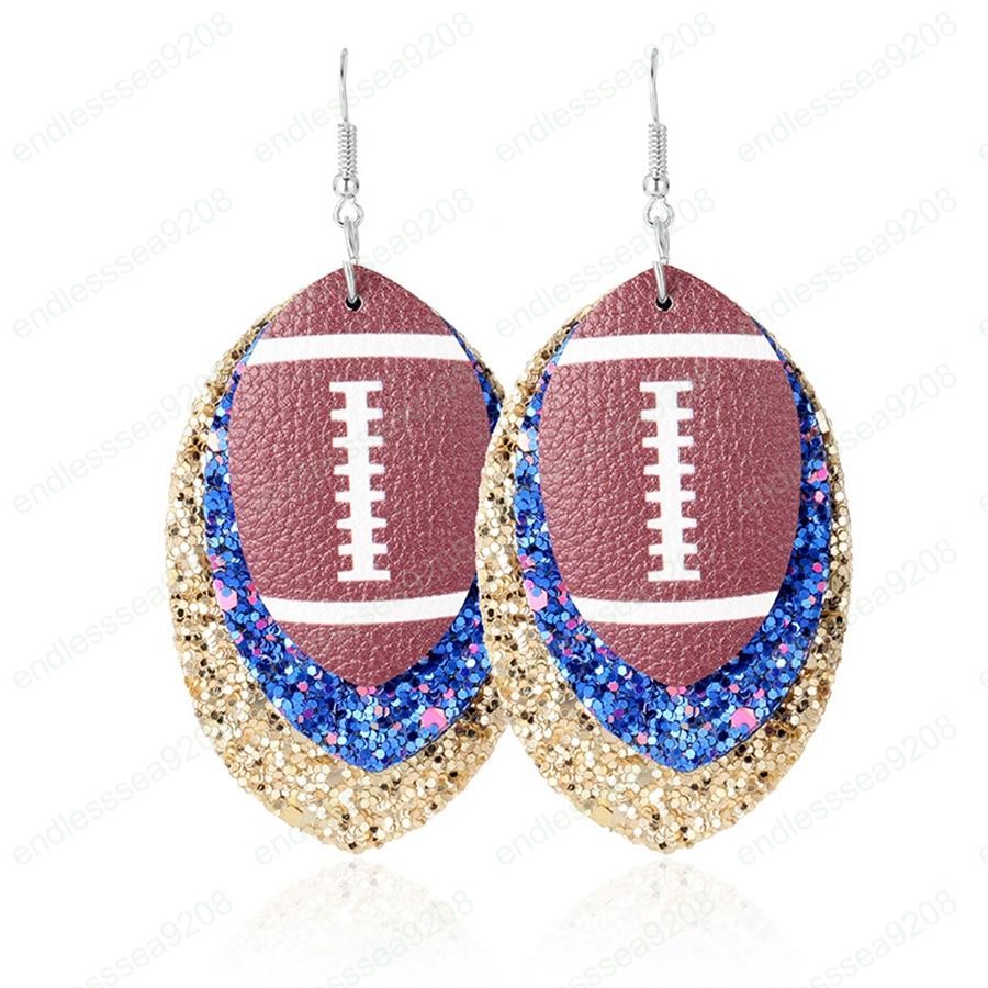 Football Sports PU Leather Earrings Woman Rugby Sequins Baseball Water Drop Earrings Lady Jewelry Xmas Party Gift