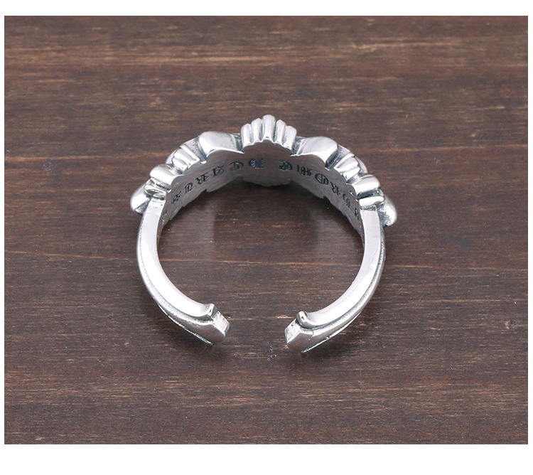 Personalized 925 sterling silver vintage jewelry antique silver hand-made designer floral cross gohic punk adjustable rings