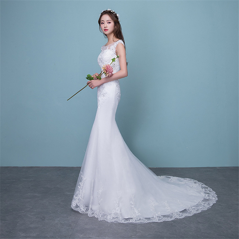 Illusion Sexy Mermaid Train Wedding Dress 2020 New Style Korean Lace Appliques Sequined Fishtail Bride Princess estidos de noiva