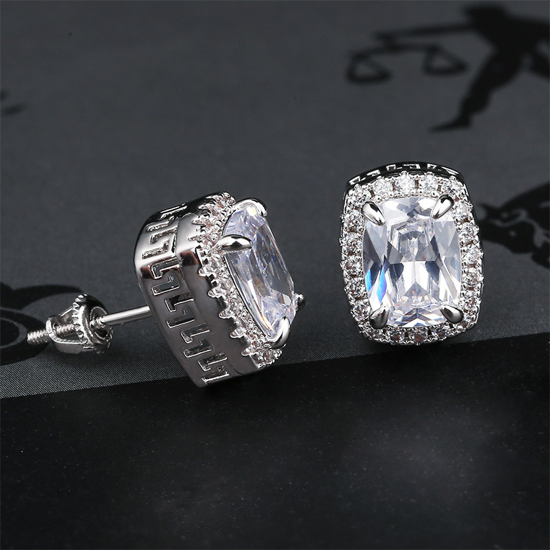 Earrings Stud Jewelry Street Fashion Multicolor Bling Zircon Earrings New Style Royal Personality Hip Hop Earrings For Men Women