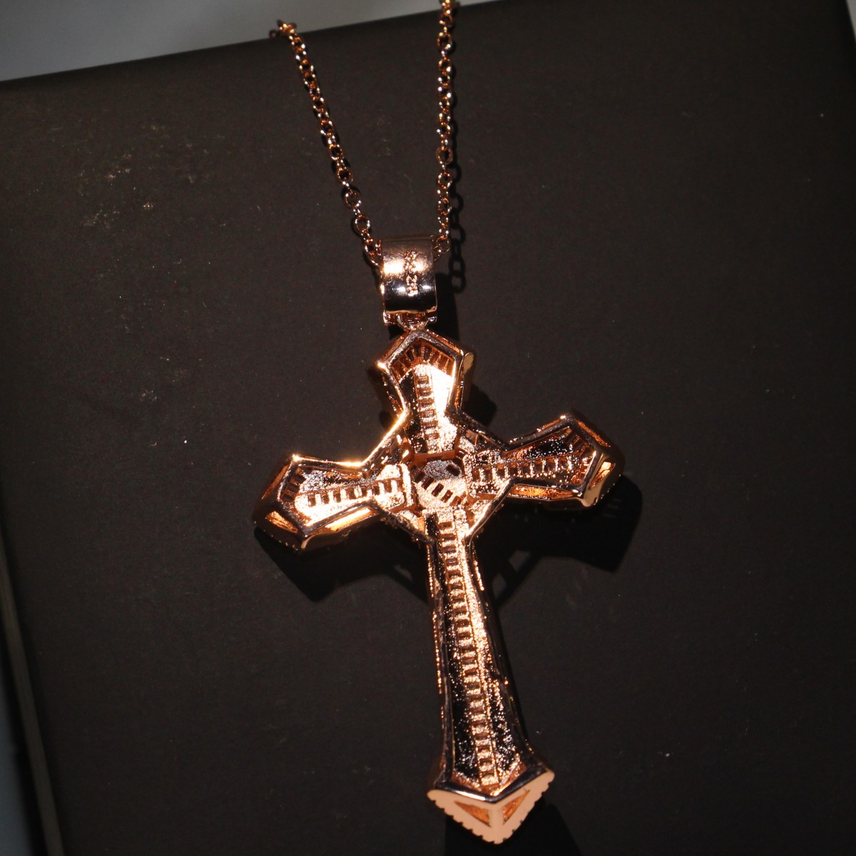Women's Sterg Sier & Rose Gold Filled Cross Pendant Necklace with AAAAA Cubic Zirconia