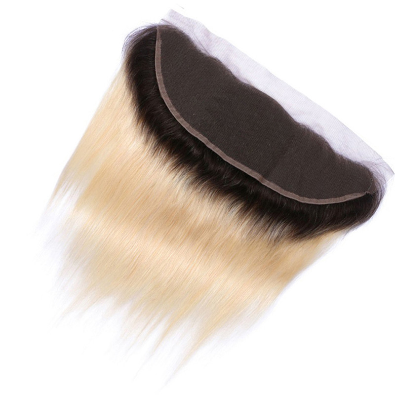 Brazilian 1B/613 Double Color 100% Human Hair Remy 13*4 Lace Frontal With Baby Hairs Straight 5 Pieces Wholesale