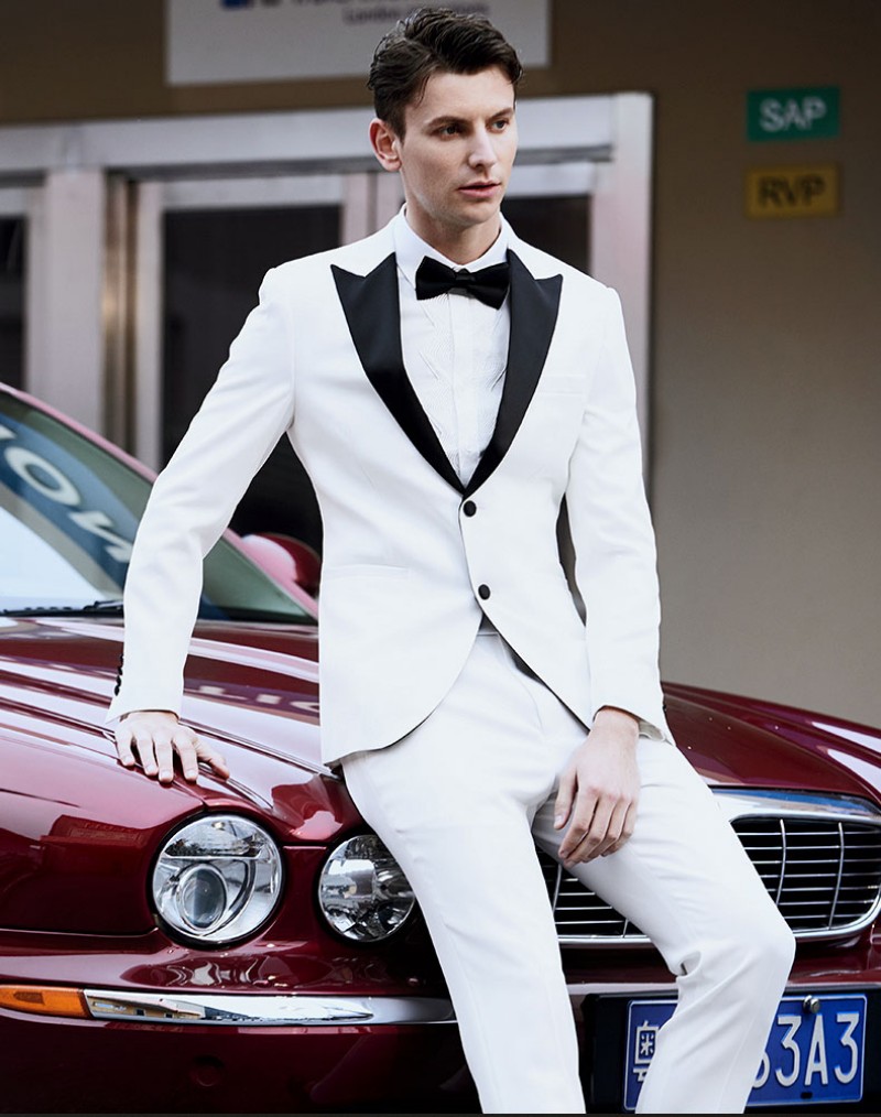 White Wedding Tuxedos High Quality Groomsmen Wear Two Pieces(Jacket+Pants) Slim Fit Custom Made Formal Suits Blazer