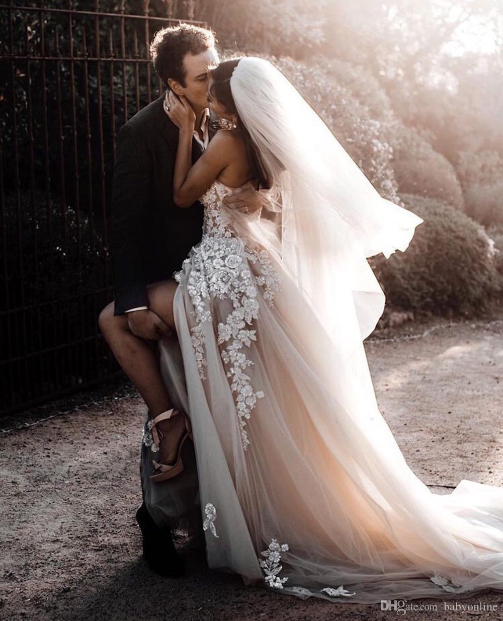 Country New Design Boho Dresses Plus Size 3D Floral Lace Sweetheart Appliques Tulle Bohemian Beach Wedding Dress Bride Gowns Custom