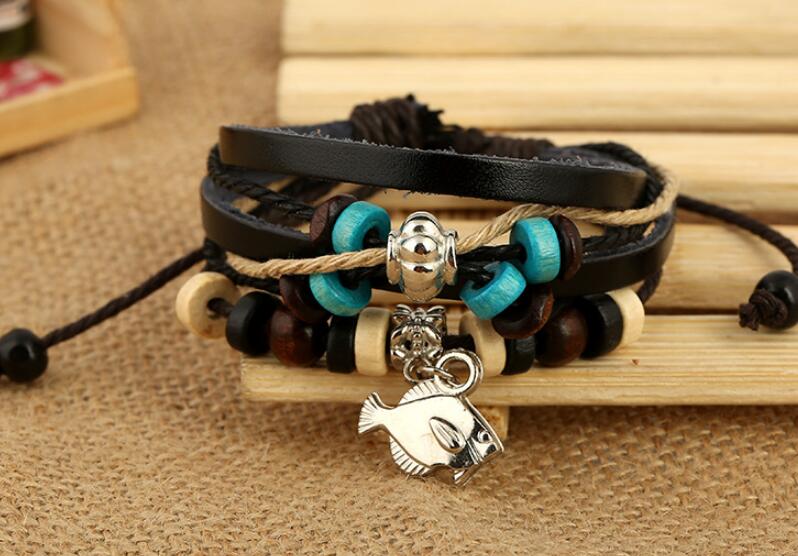 hot Bulk Mix Styles Beads Pendant Leather Bracelet Metal Leather Cuff skull punk rock sport Bracelets Men's Women's Jewelry Party Gifts