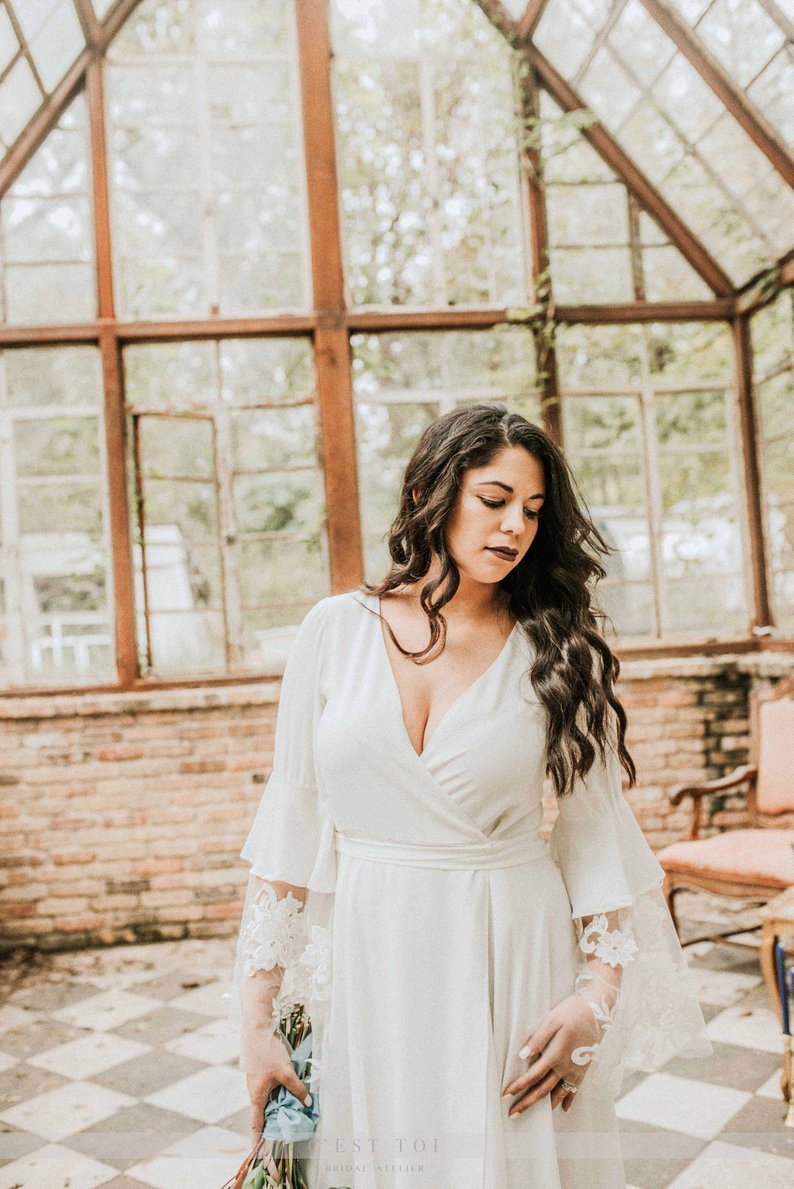 Casual Boho 2019 Bohemian Lace Bridal Dresses Plus Size Chiffon Beach Wedding Gowns Vestido De Noiva Customize 0510