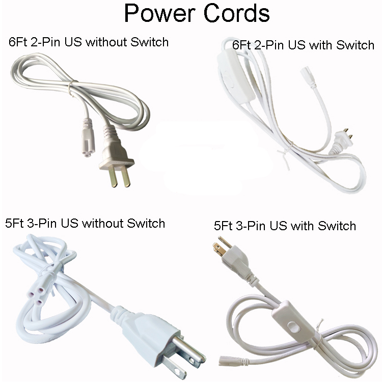 Switch 6ft connector cables for LED tube lights Integrated T8 T5 led tubes with switch and power line & plug three-hole US Plug