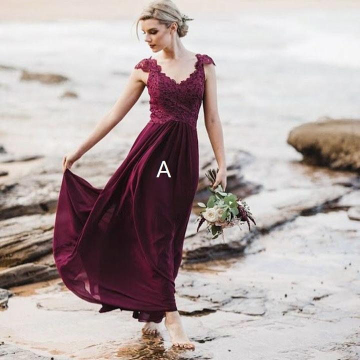 Stylish Beach Burgundy Country Bridesmaid dresses Mix and Match Style Top Lace Floor Length Chiffon wedding Party Gowns Cheap maid of honor