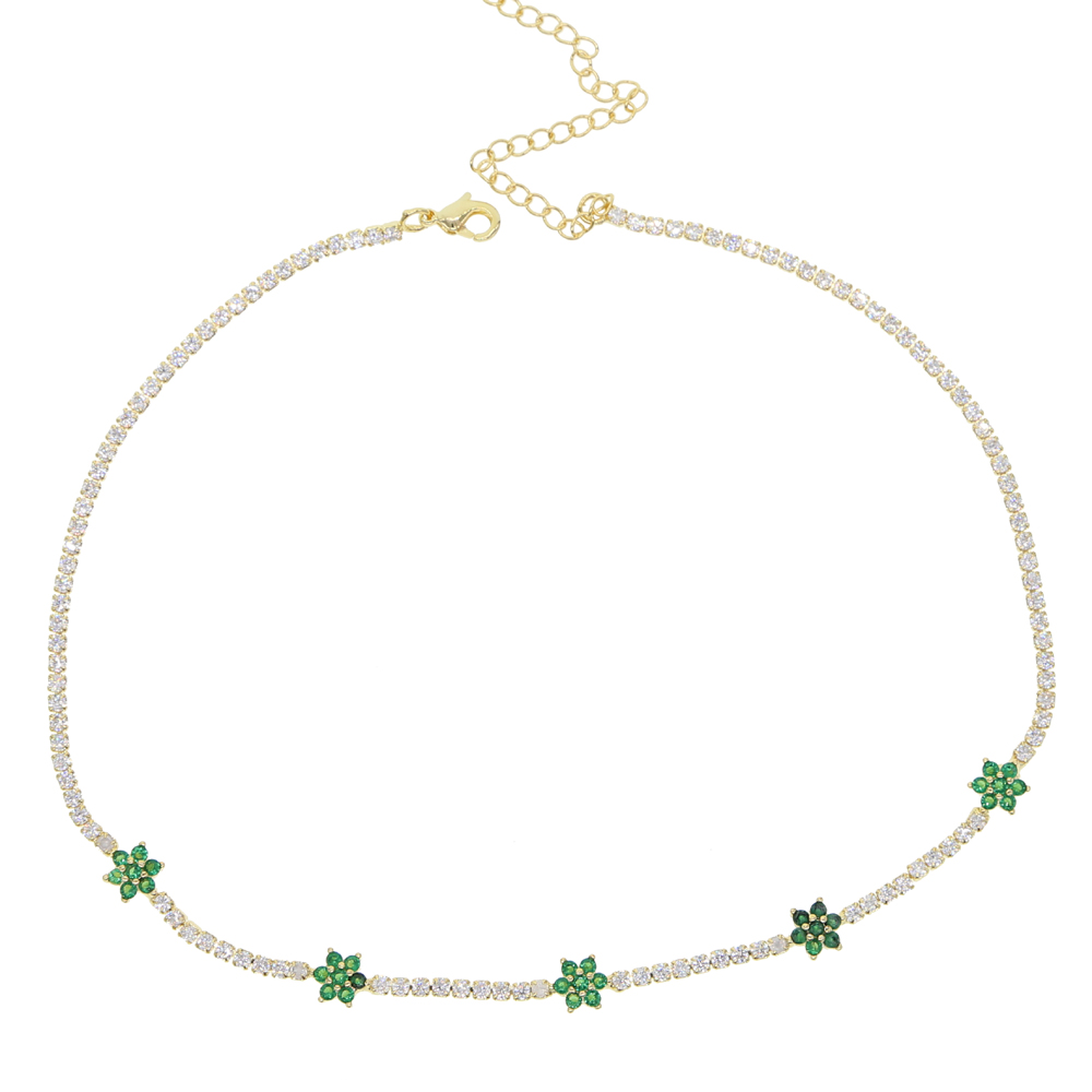 32+8cm cz tennis choker necklace for women 2025 spring new design cz flower charm gorgeous choker
