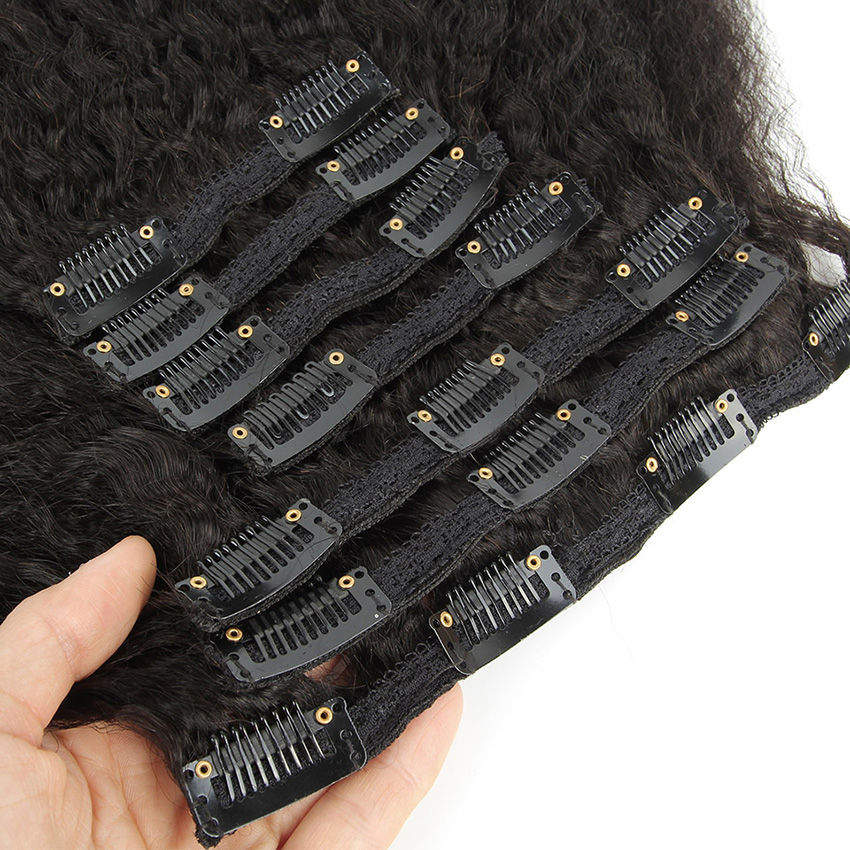 9A Grade Clip In Human Hair Extensions Kinky Straight Brazilian Peruvian Malaysian Indian Mongolian Virgin Hair 7pcs/set 120g Natural Color