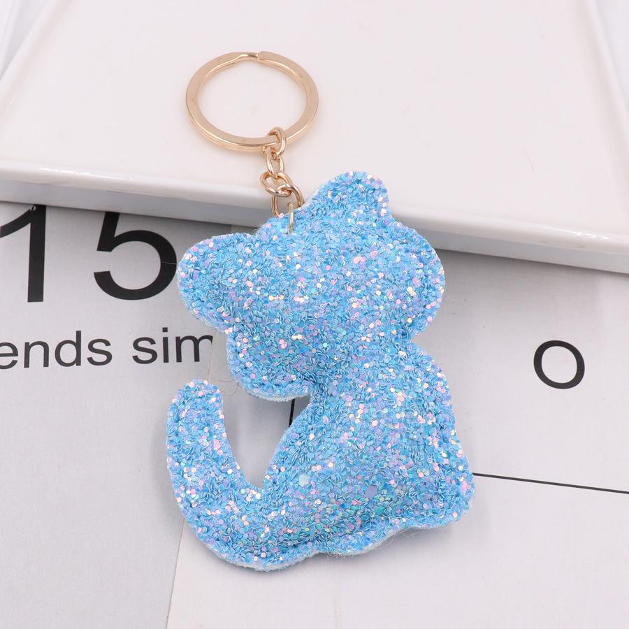 Fashion- Glitter Pu Leather Cat Key Ring Leather Radded Cotton Key Chains Bag Car Ornament Promotion Gifts Kids Toys Keychain