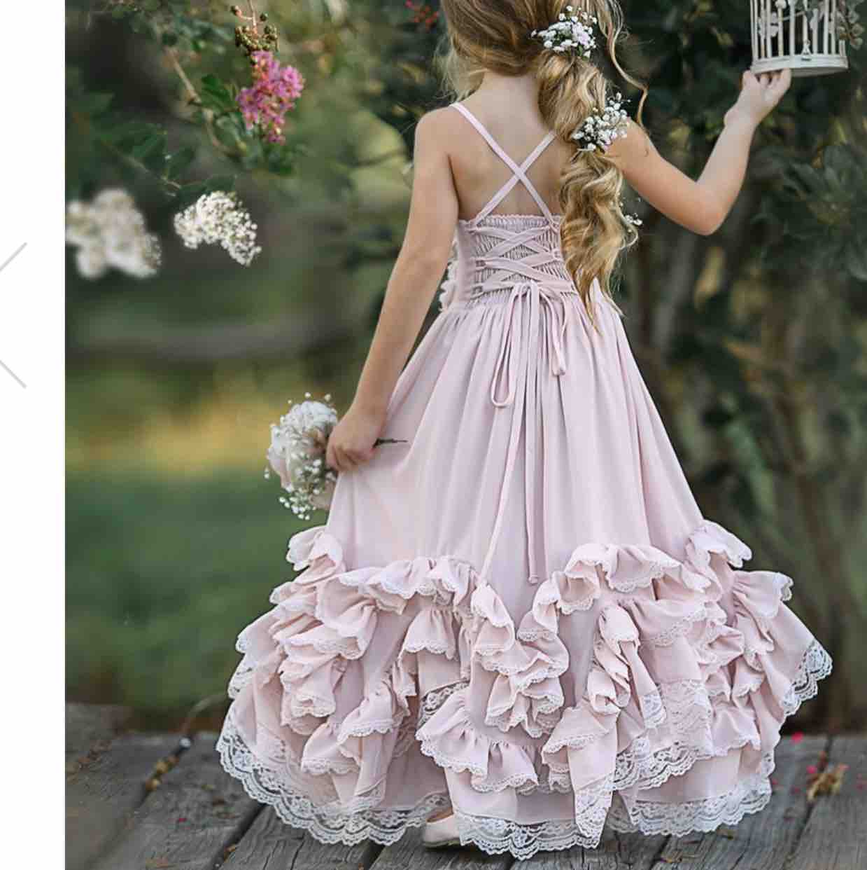 pink boho flower girl dresses for wedding lace appliqued v neck toddler pageant gowns chiffon kids prom dress