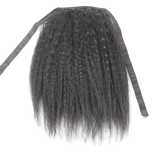 Yaki kinky straight Ponytail African Ribbob wraps Drawstring human Hair Ponytail extension clip in yaki Straight Ponytail for black women 1b