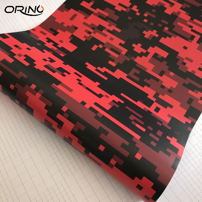 Black Red Digital Camouflage Car Vinyl Wrap Film Roll Pixel Car Sticker Foil Sheet For Vehicle Wrapping Covering Air Bubble Free