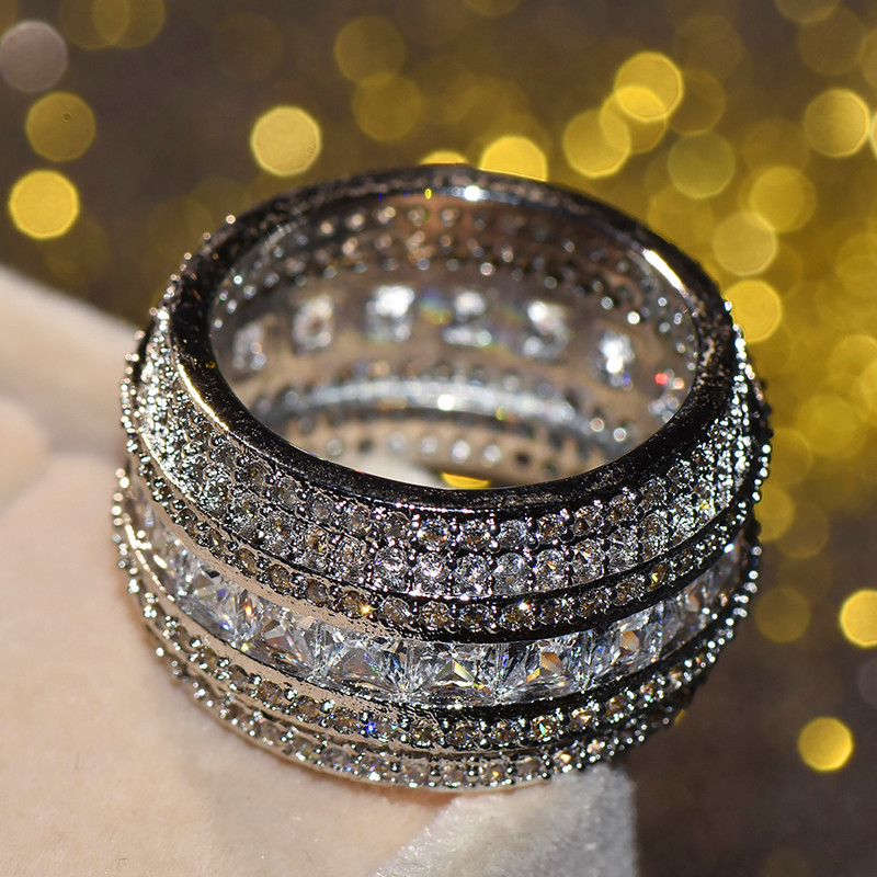 Luxury Women Big Full 5A Zircon Ring Female Bridal Stackable Ring Silver Color Wedding Jewelry Promise Eternity Engagement Diamond Ring Gift