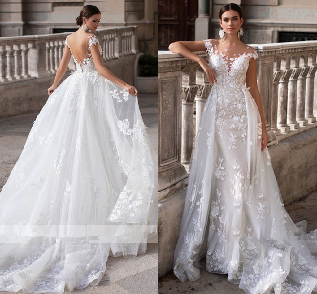 Two pieces Wedding Dress Detachable Train Appliques Lace Mermaid Sweetheart vestido de novia Princess Bridal Gown Plus Size