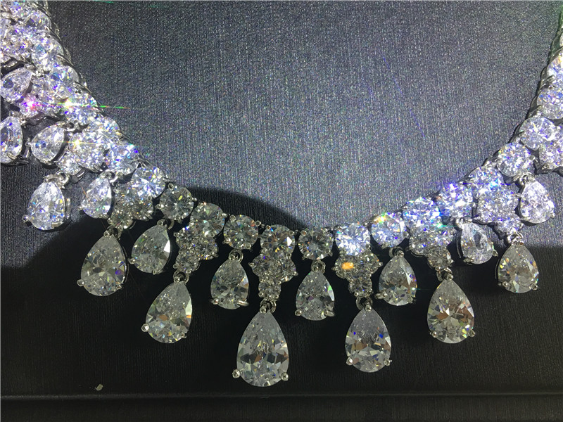 vecalon Stunning Water Drop Necklace Full Diamonds Cz White Gold Filled Party Necklace for women Bridal Wedding accessory Jewelry