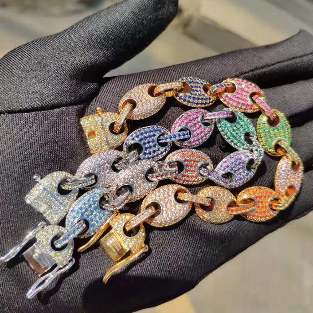 Men's Hip Hop Handcuffs Shape Tennis Chain Necklaces Shining Colorful Full Zircon Coffee Beans Chains Jewelry