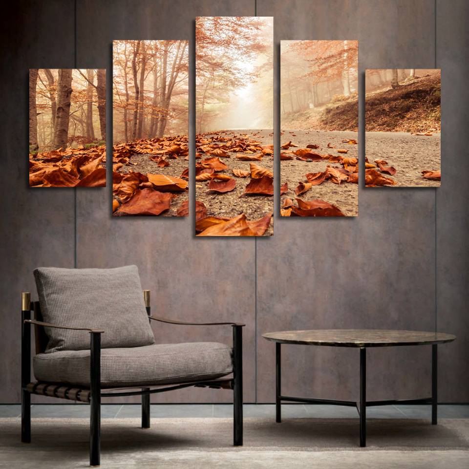 Posters Modern Wall Art Pictures 5 Pcs Autumn Forest Leaves Home Decoration Living Room HD Printed Painting(No Frame)
