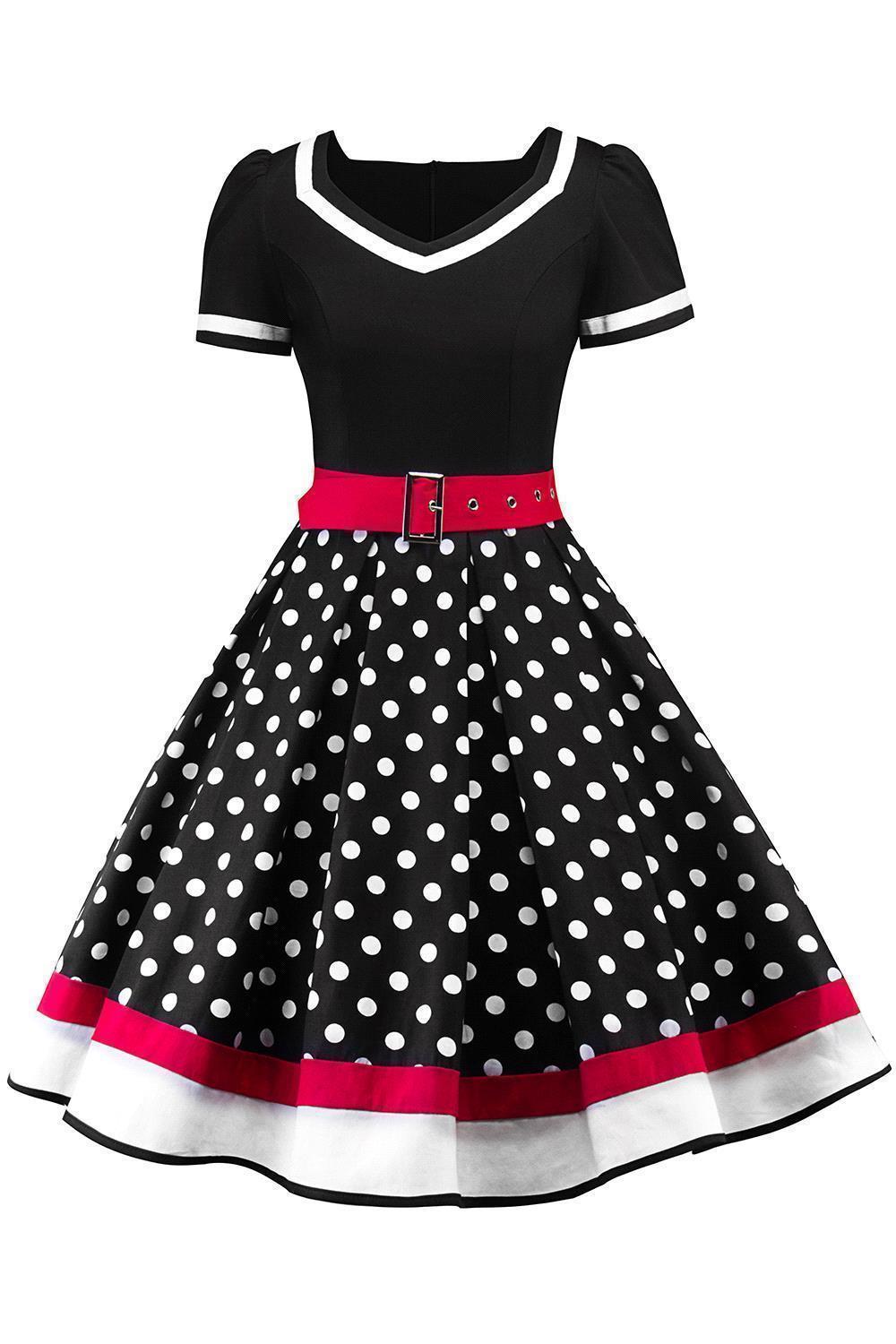 2019 Polka Dots Vintage Women Rockabilly Dresses With Belt 2019 Spring Retro Summer Women Work Dress Casual Party Gowns Short Sleeves FS3876, Black;gray
2019 Polka Dots Vintage Women Rockabilly Dresses With Belt 2019 Spring Retro Summer Women Work Dress Casual Party Gowns Short Sleeves FS3876, Black;gray