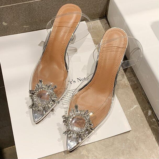 Hot Sale-WHOSONG 2019 new women summer transparent crystal sun diamond pointed high-heeled wine glass with fashion wild sandals