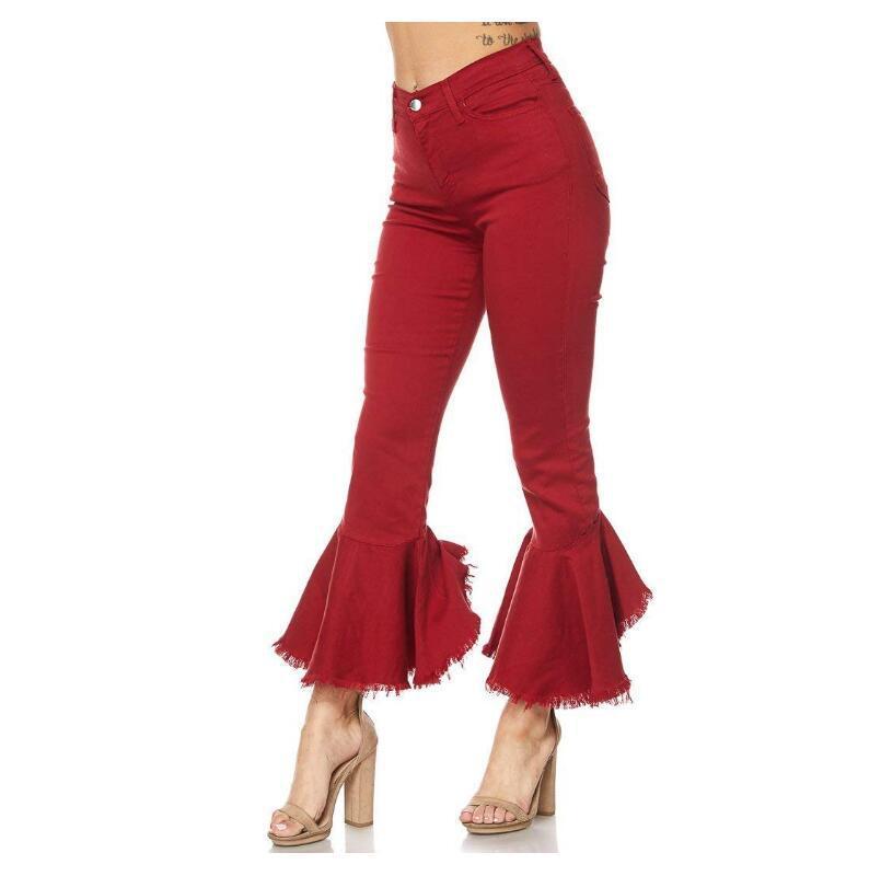 Women Hight Waisted Wide Leg Denim Jeans Slim Pants Ninth Trimmed Bottom Flare Pants Black Red Trousers for Women
Women Hight Waisted Wide Leg Denim Jeans Slim Pants Ninth Trimmed Bottom Flare Pants Black Red Trousers for Women