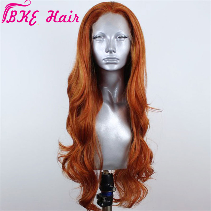 Long Wavy 360 lace Auburn Orange Color Wigs Synthetic Lace Front Wigs For Women Heat Resistant Fiber Glueless Ladies Cosplay Wig