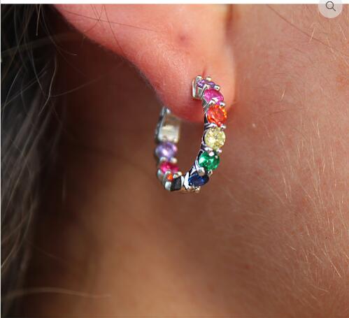 2019 new arrived medium hoop earring 20mm rainbow cubic zirconia cz hoops for women colorful multi color hot lady jewelry
