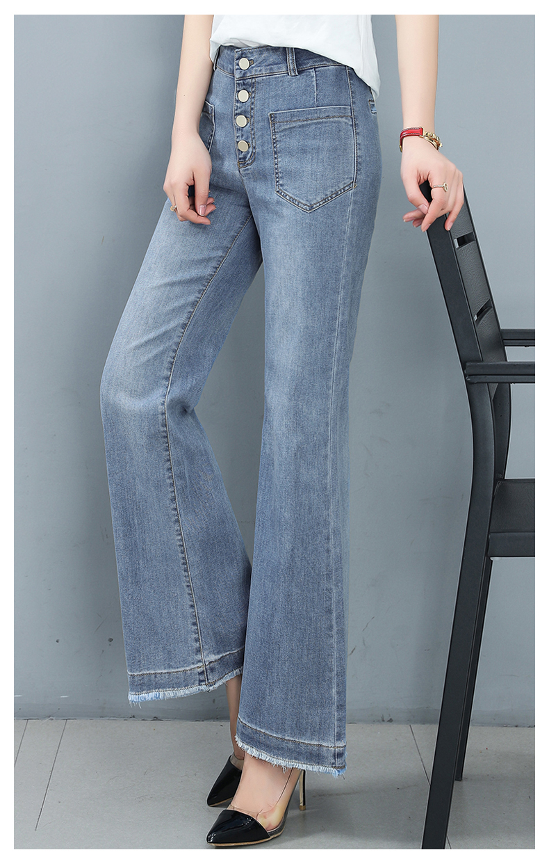 Light Blue New Han Edition Show Thin Big Yards Of Tall Waist Single-Breasted Burrs Wide-Legged Pants
Light Blue New Han Edition Show Thin Big Yards Of Tall Waist Single-Breasted Burrs Wide-Legged Pants