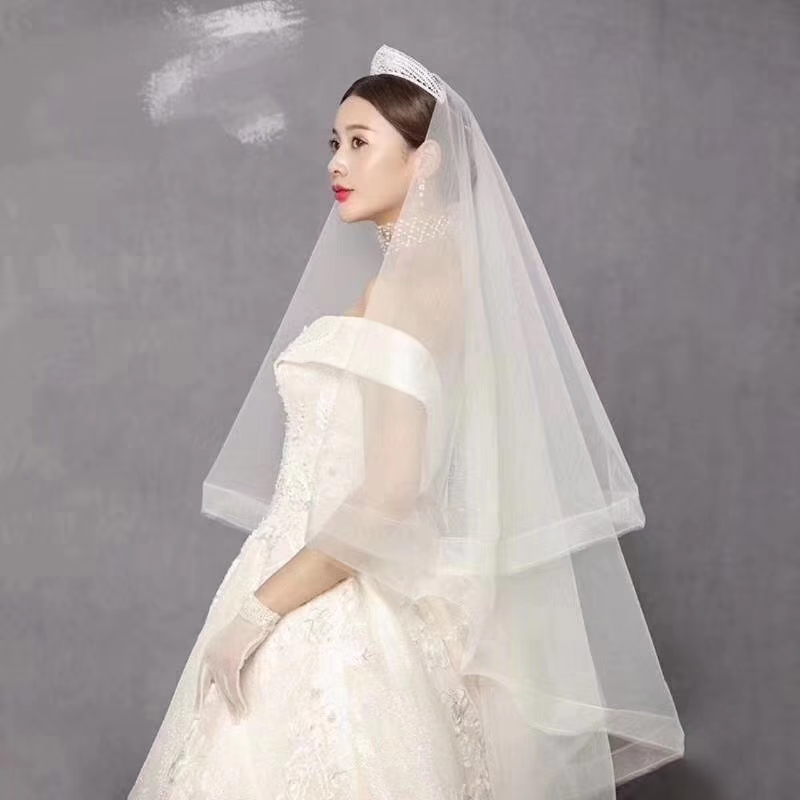 Two Layers White High Quality Wedding Veil Ribbon EdgeBride Veil for Women Wedding Accessories Bridal decoration