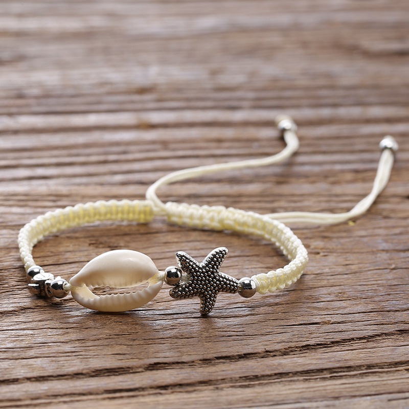 Braided Bracelet Unisex - Hand-woven Bracelets Anklet with Shells Starfish Great Surfer Hawaiian Style Jewelry Adjustable for Summer and Beach