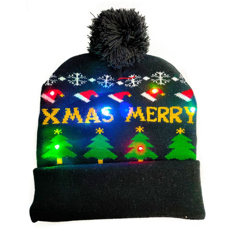 Christmas Decorations 1PCS Outdoor Sport Running Knitted Hats Cute LED Light-up Xmas Knit Beanie Adults Caps