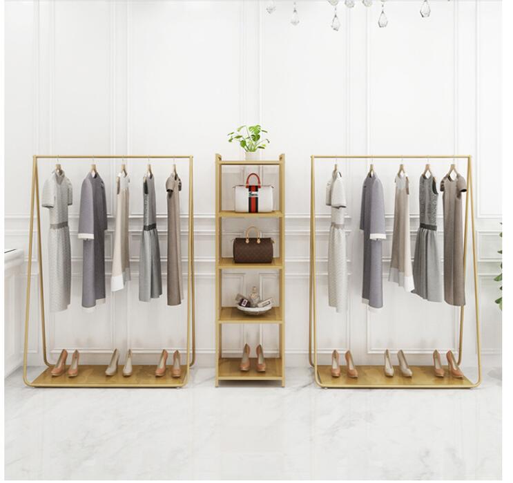 Golden clothing racks Bedroom Furniture Landing coat hanger in cloth stores Gold Iron Hat Frame multi-functional shoe rack