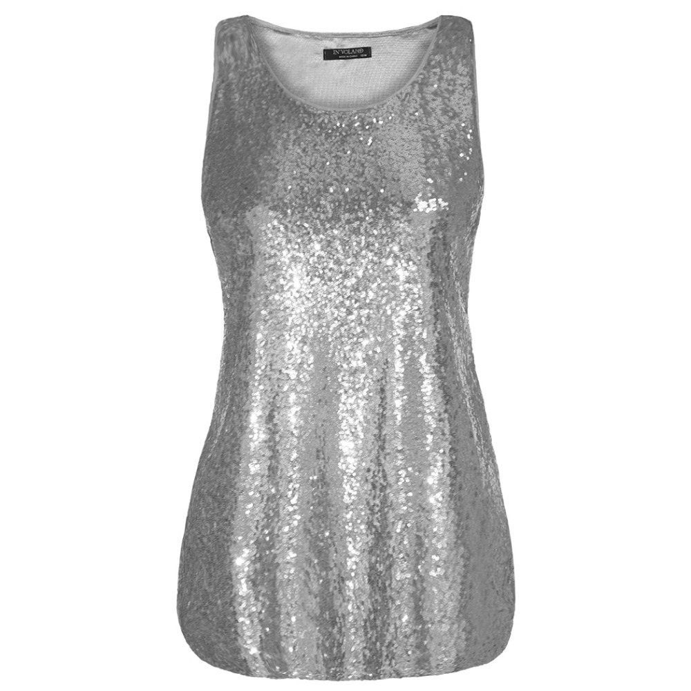 In'voland Women Sleeveless Sequin Party T-shirts Tops Plus Size Xl-5xl Basic O-neck Large Pullovers Tshirt Tees Tank Oversized Q190403