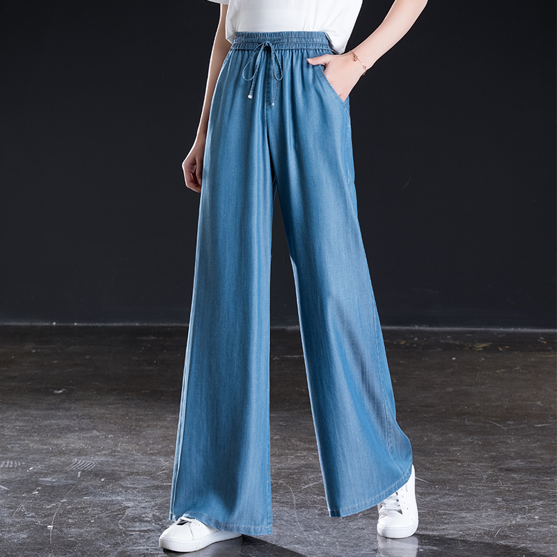 Women wide leg pants high waist elastic casual loose full length jeans free shipping for summer, Blue
Women wide leg pants high waist elastic casual loose full length jeans free shipping for summer, Blue