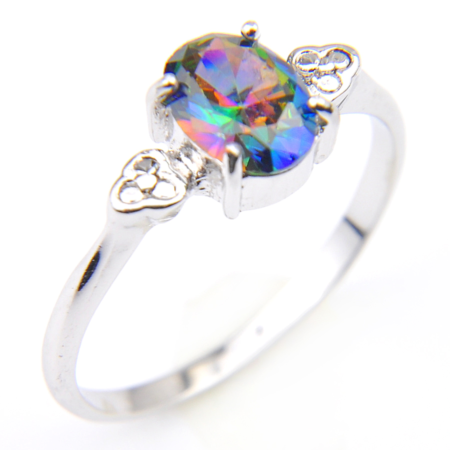 

Luckyshine Unique Small and Exquisite 925 Silver Oval Rainbow Mystic Topaz Gems Rings Fashion New Rings Jwewlry r0116