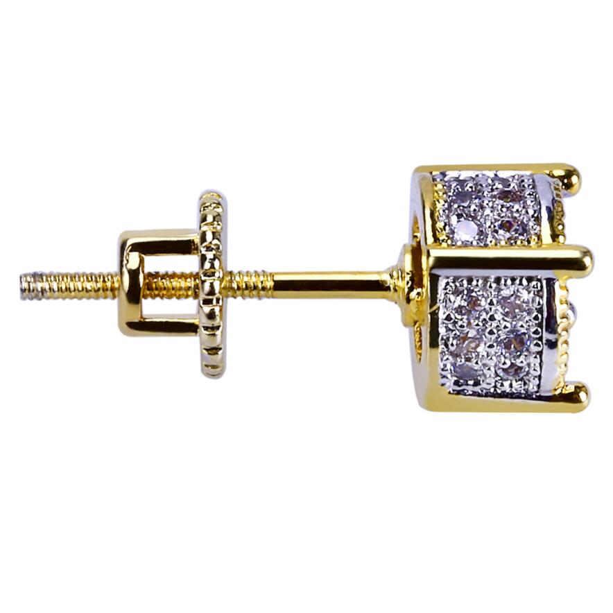 18K Gold Hip Hop Stud Earring Original box for 925 Silver Crystal Cubic Zircon Pave Earrings Set for Women Fashion accessories