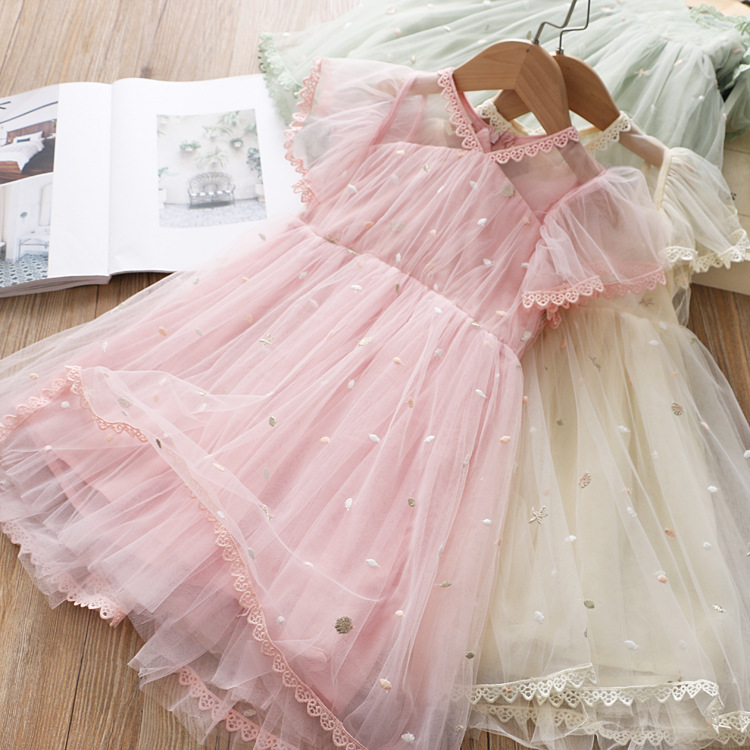 2020 Summer Girls Dress Princess Puffy Mesh Dress, Beige